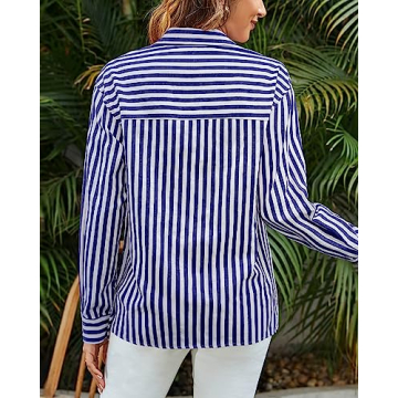 thefabland Women's Striped Long Sleeve Button-Down Shirt