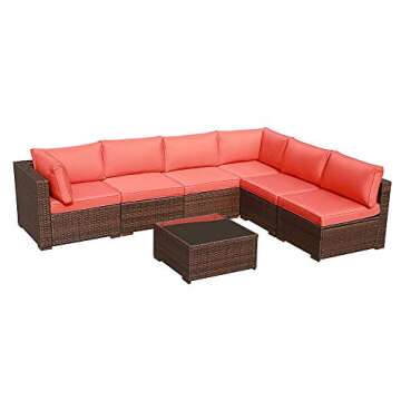 Stylish OC Orange-Casual 7-Piece Outdoor Sectional Sofa