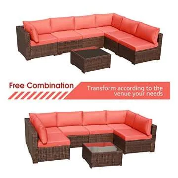 Stylish OC Orange-Casual 7-Piece Outdoor Sectional Sofa