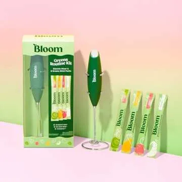 Bloom Nutrition Electric Hand Mixer & 8 Super Greens Powder Stick Packs