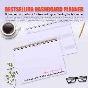 Weekly Desk Planner Monday Start - Dashboard Desk Pad Ideal for Project Manager, Business Owner, Freelancer, and Multitaskers to Achieve Goals - Spiral Productivity Journal