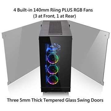 Thermaltake View 91 RGB PLUS Tempered Glass Vertical GPU Modular SPCC XL-ATX Gaming Super Tower Computer Case with 4 RGB Riing PLUS Fan Pre-installed CA-1I9-00F1WN-00