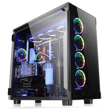 Thermaltake View 91 RGB PLUS Tempered Glass Vertical GPU Modular SPCC XL-ATX Gaming Super Tower Computer Case with 4 RGB Riing PLUS Fan Pre-installed CA-1I9-00F1WN-00