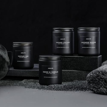 Scented Candles Set | Men Candle Set, Scented Candles for Home, Gifts for Men - 4 Pack Men Candle Gifts Soy Candles Scents of Lavender/Leather/Oak/Smoke & Vanilla