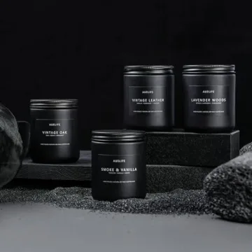 Scented Candles Set | Men Candle Set, Scented Candles for Home, Gifts for Men - 4 Pack Men Candle Gifts Soy Candles Scents of Lavender/Leather/Oak/Smoke & Vanilla