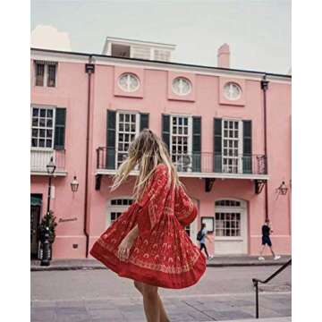 R.Vivimos Women's Summer Cotton Half Sleeve Casual Loose Bohemian Floral Tunic Dress