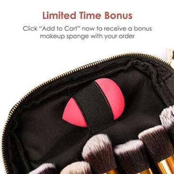 habe Makeup Brush Holder Travel Case, Makeup Brush Organizer Bag, 20 Brush Holders, Small, Compact, Fits Long and Thick Brushes, Cosmetic Bags for Women, 100% Cruelty-Free, Free Makeup Sponge Included