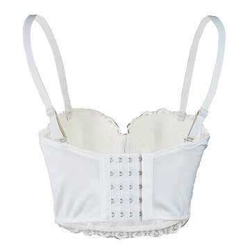 ELLACCI Women's Natural Reigning Lace Rhinestone Bustier Crop Top Sexy Mesh Corset Top Bra Large Whi...