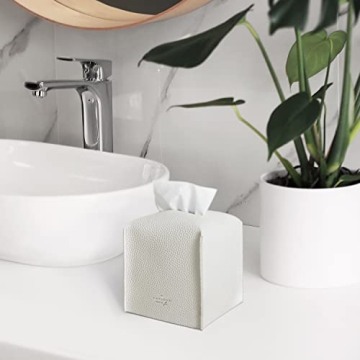 Elegant White PU Leather Tissue Box Cover by Carrotez