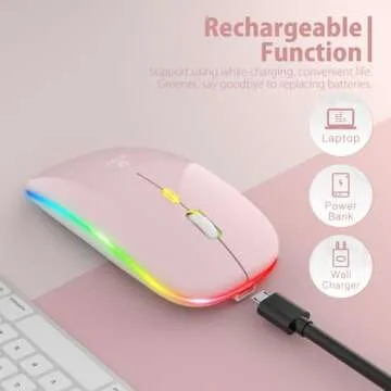 【Upgrade】 LED Wireless Mouse, Slim Silent Mouse 2.4G Portable Mobile Optical Office Mouse with U...