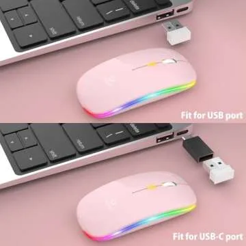 【Upgrade】 LED Wireless Mouse, Slim Silent Mouse 2.4G Portable Mobile Optical Office Mouse with USB & Type-c Receiver, 3 Adjustable DPI Levels for Notebook, PC, Laptop, Computer, MacBook (Pink)