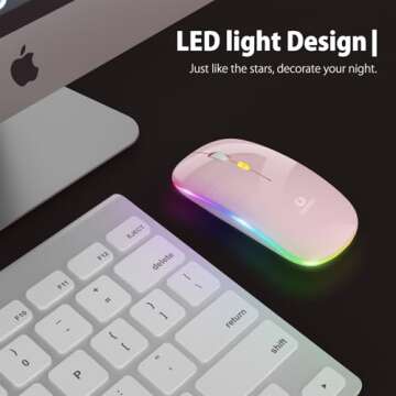 【Upgrade】 LED Wireless Mouse, Slim Silent Mouse 2.4G Portable Mobile Optical Office Mouse with USB & Type-c Receiver, 3 Adjustable DPI Levels for Notebook, PC, Laptop, Computer, MacBook (Pink)