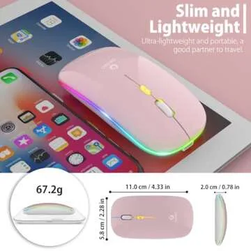 【Upgrade】 LED Wireless Mouse, Slim Silent Mouse 2.4G Portable Mobile Optical Office Mouse with USB & Type-c Receiver, 3 Adjustable DPI Levels for Notebook, PC, Laptop, Computer, MacBook (Pink)