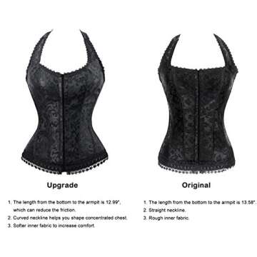 Kimring Women's Fashion Elegant Floral Embroidery Halter Satin Lace Up Corset Black Large