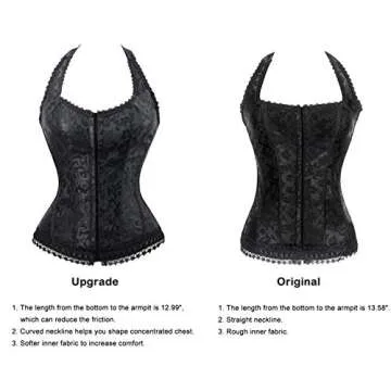 Kimring Women's Fashion Elegant Floral Embroidery Halter Satin Lace Up Corset Black Large