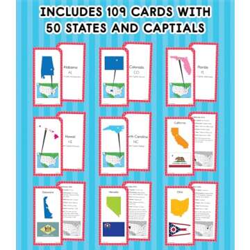 Carson Dellosa States and Capitals Flash Cards for Kids Ages 8+, Geography Flash Cards with US History, Fun Facts, Grade 3, Grade 4 and Grade 5
