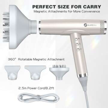 slopehill Professional Hair Dryer with Diffuser, Ionic Hair Dryer,Lightweight Compact Powerful & Fast Salon Blow Dryer with High Speed Brushless Motor, Travel Hair Dryer, Women & Men (Ceramic, Stone)