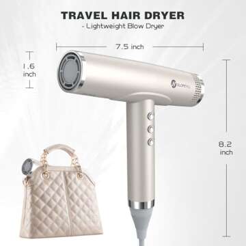 slopehill Professional Hair Dryer with Diffuser, Ionic Hair Dryer,Lightweight Compact Powerful & Fast Salon Blow Dryer with High Speed Brushless Motor, Travel Hair Dryer, Women & Men (Ceramic, Stone)