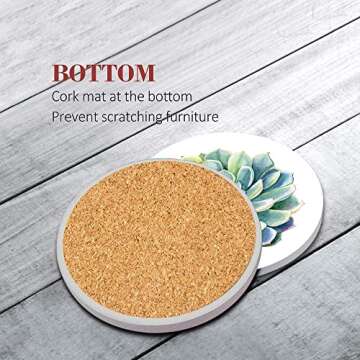 Britimes Coaster for Drinks Set of 6, Tropical Plants Watercolor Flowers Succulent Absorbent Round C...