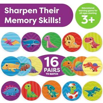 Dinosaur Toys for Kids 3-5 Matching Game - 32pc Dinosaur Toys Games for Kids Memory Game - Dinosaur Games Kids Games Kindergarten Preschool Educational Toys - Gifts for 3 Year Old Boys & Girls
