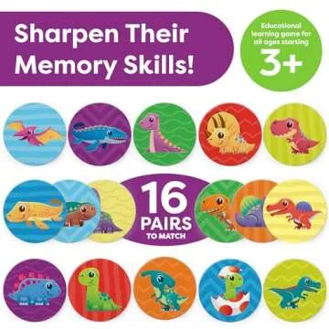 Dinosaur Toys for Kids 3-5 Matching Game - 32pc Dinosaur Toys Games for Kids Memory Game - Dinosaur ...