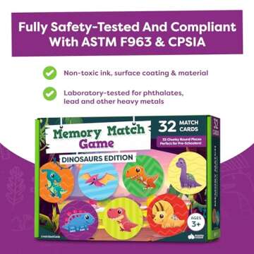 Dinosaur Toys for Kids 3-5 Matching Game - 32pc Dinosaur Toys Games for Kids Memory Game - Dinosaur Games Kids Games Kindergarten Preschool Educational Toys - Gifts for 3 Year Old Boys & Girls