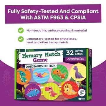 Dinosaur Toys for Kids 3-5 Matching Game - 32pc Dinosaur Toys Games for Kids Memory Game - Dinosaur Games Kids Games Kindergarten Preschool Educational Toys - Gifts for 3 Year Old Boys & Girls