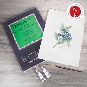 Arches Watercolor Pad 9x12-inch Natural White 100% Cotton Paper - 12 Sheet Arches Watercolor Paper 140 lb Cold Press Pad - Arches Art Paper for Watercolor Gouache Ink Acrylic and More