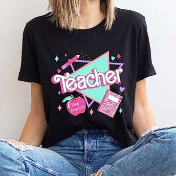 Personalized Teacher Shirt - Custom Name Grade Pink 80s 90s Teacher Back to School T-Shirt
