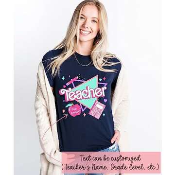 Personalized Teacher Shirt - Custom Name Grade Pink 80s 90s Teacher Back to School T-Shirt