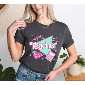Personalized Teacher Shirt - Custom Name Grade Pink 80s 90s Teacher Back to School T-Shirt