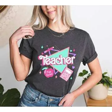 Personalized Teacher Shirt - Custom Name Grade Pink 80s 90s Teacher Back to School T-Shirt