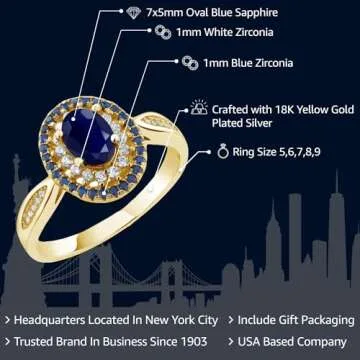 Gem Stone King 18K Yellow Gold Plated Silver 7X5MM Oval Gemstone Birthstone Double Halo Wedding Enga...
