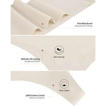 DEANGELMON Seamless Thongs for Women No Show Thong Underwear Women Comfortable Multiple Pack（6P8,M）