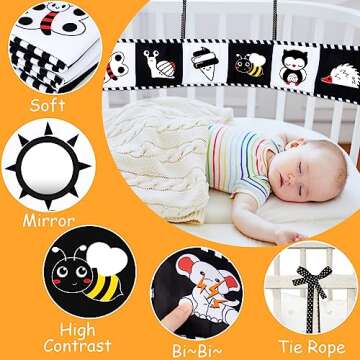 4 Pcs Baby Toys 0-3 Months Black and White High Contrast Newborn Toys - Tummy Time Toys Montessori T...