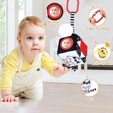 4 Pcs Baby Toys 0-3 Months Black and White High Contrast Newborn Toys - Tummy Time Toys Montessori Toys for Babies 0 3 6 9 Months - Infant Sensory Soft Book Toys for Babies Girls Boys Baby Gifts