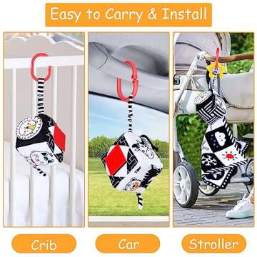 4 Pcs Baby Toys 0-3 Months Black and White High Contrast Newborn Toys - Tummy Time Toys Montessori Toys for Babies 0 3 6 9 Months - Infant Sensory Soft Book Toys for Babies Girls Boys Baby Gifts