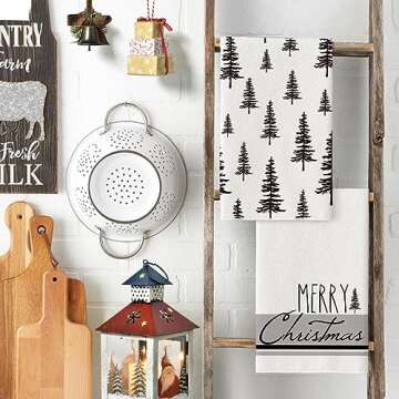 Artoid Mode Grey Xmas Trees Merry Christmas Kitchen Towels Dish Towels, 18x26 Inch Daily Seasonal Winter Decoration Hand Towels Set of 2