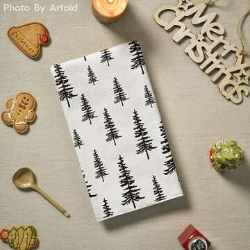 Artoid Mode Grey Xmas Trees Merry Christmas Kitchen Towels Dish Towels, 18x26 Inch Daily Seasonal Winter Decoration Hand Towels Set of 2