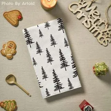 Artoid Mode Grey Xmas Trees Merry Christmas Kitchen Towels Dish Towels, 18x26 Inch Daily Seasonal Winter Decoration Hand Towels Set of 2