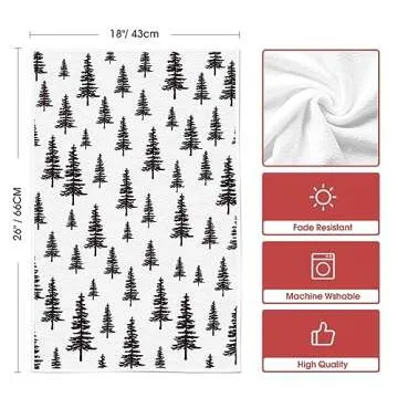 Artoid Mode Grey Xmas Trees Merry Christmas Kitchen Towels Dish Towels, 18x26 Inch Daily Seasonal Winter Decoration Hand Towels Set of 2
