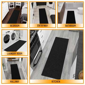 Ottomanson Indoor Solid Shag Design Rubber Back 2x5 Soft Pile Shag Runner Rug for Hallway, Entryway, Kitchen, Living Room, Bedroom, Bathroom, 20" x 59", Black