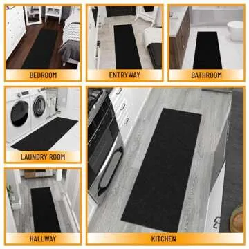 Ottomanson Indoor Solid Shag Design Rubber Back 2x5 Soft Pile Shag Runner Rug for Hallway, Entryway, Kitchen, Living Room, Bedroom, Bathroom, 20" x 59", Black