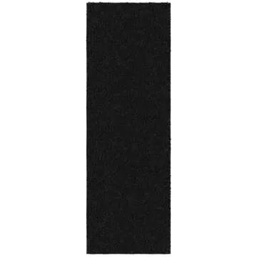 Ottomanson Indoor Solid Shag Design Rubber Back 2x5 Soft Pile Shag Runner Rug for Hallway, Entryway, Kitchen, Living Room, Bedroom, Bathroom, 20" x 59", Black