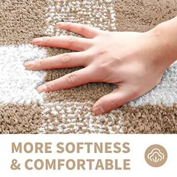 CozeCube Checkered Bath mats for Bathroom Non Slip, Fluffy Absorbent Microfiber Bath mat Washable, Aesthetic Bathroom Rugs, Cute Bath mat for Shower Sink, Beige, 32" x 20"