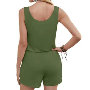 DouBCQ Womens Summer Casual Sleeveless Loose Jumpsuits Romper with Pockets (Army Green, Large)