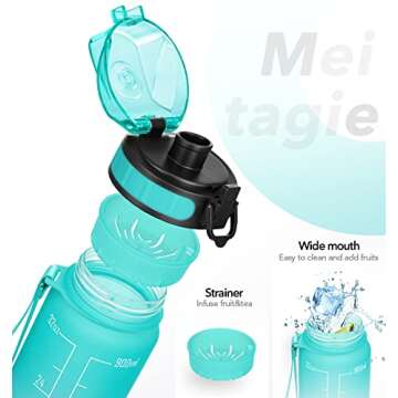 MEITAGIE Motivational Water Bottle with Time Marker and Fruit Strainer, Leak-Proof, BPA Free, Non-To...
