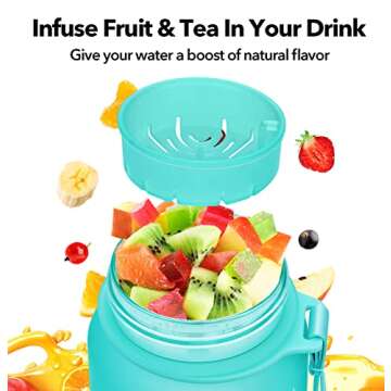 MEITAGIE Motivational Water Bottle with Time Marker and Fruit Strainer, Leak-Proof, BPA Free, Non-Toxic with Carrying Strap, Perfect for Fitness, Gym and Outdoor Sports