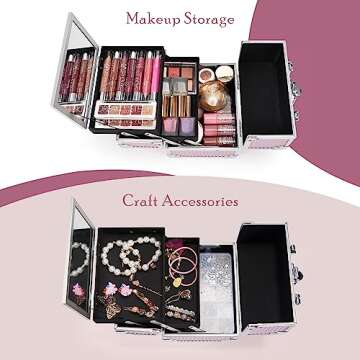 Joligrace Makeup Train Case Portable Cosmetic Organizer Pink