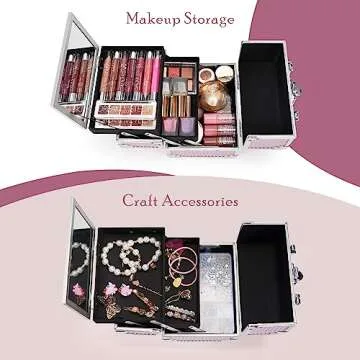 Joligrace Makeup Train Case Portable Cosmetic Organizer Pink